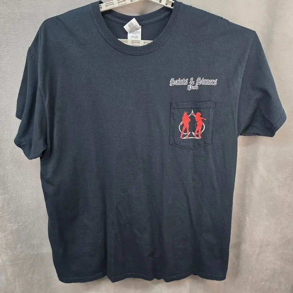 Saints & Sinners Pub Daytona Beach Pocket T Shirt Mens XL Biker Black Motorcycle